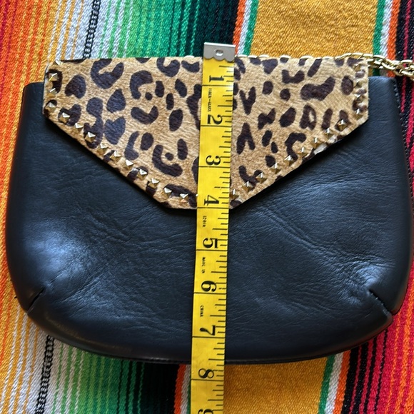 Zara Black Leather Leopard Gold chain Handbag - Picture 5 of 7